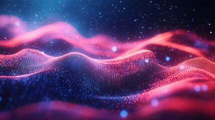 Wall Mural - Abstract Pink Blue Digital Wave Particle Background Texture
