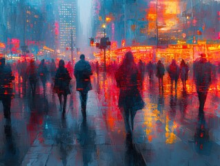 Poster - Dynamic street life in times square urban scene photography vibrant environment night view city energy