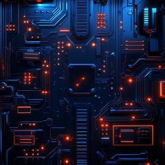 Poster - abstract close-up of a digital circuit board with intricate patterns, glowing lights, and a futurist