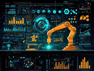 Poster - Innovative automation process industrial workspace digital artwork high-tech environment close-up view visual metaphor for automation