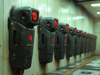 Poster - Visual metaphor for automation concept robots in industrial setting digital art futuristic perspective technology