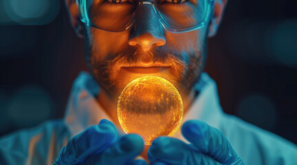Poster - A scientist using quantum encryption technology in a controlled environment, ambient light.