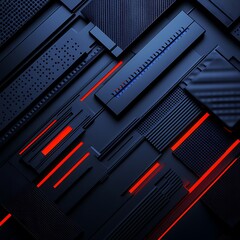 Poster - abstract geometric composition with dark textures and vibrant red highlights in a contemporary desig
