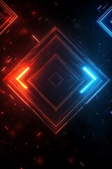 Poster - abstract geometric design featuring illuminated squares in vibrant red and blue colors with dynamic 