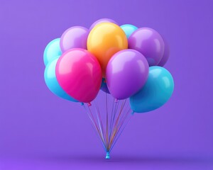 Poster - Colorful helium balloon cluster in a realistic style Vibrant and trendy hues High quality 2D cartoon illustration for your creative projects