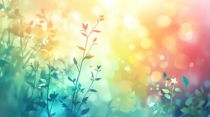 Poster - Soft eco friendly 2D cartoon illustration featuring bright easily editable colors Nature inspired backdrop with an abstract blurred gradient and mesh background