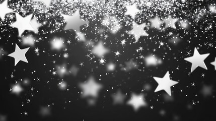 Poster - Silver confetti stars Falling glitter sparkles and dust 2D cartoon illustration of a shimmering explosion Bright abstract glowing design
