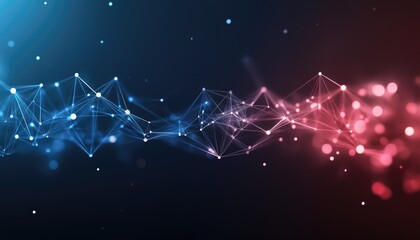 Poster - 2D cartoon illustration depicting an abstract plexus structure creating a geometric pattern against a dark backdrop representing a network connection of dots and lines