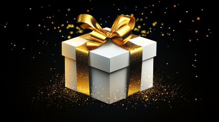 Poster - A gold and white gift box with a gold ribbon on top