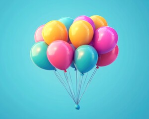 Poster - Colorful helium balloon cluster in a realistic style Vibrant and trendy hues High quality 2D cartoon illustration for your creative projects