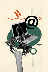 Aufkleber - Composite trend artwork 3D sketch image photo collage of hacking computer laptop technology hand hold metal chain control internet online
