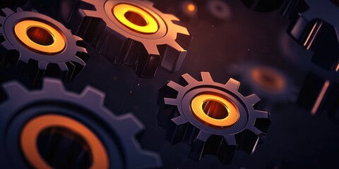Poster - 2D cartoon illustration of gear designs against a dark backdrop