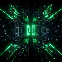 Poster - futuristic digital tunnel with neon lights and glowing lines creating a sense of motion and depth, i