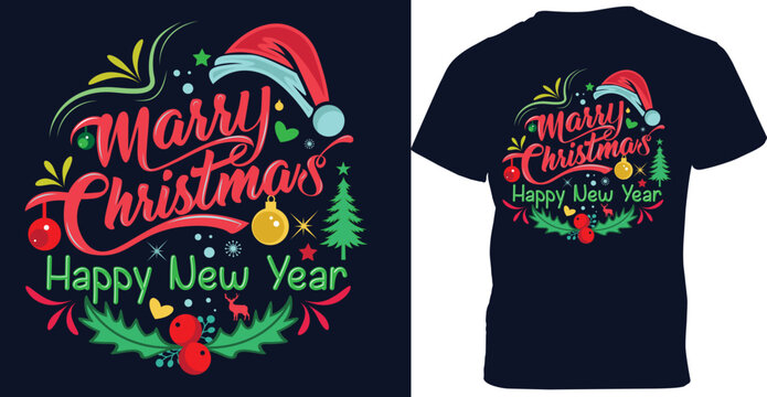 Merry Christmas Typography T-Shirt Design and Seasonal Gift Cards Design Festive Ideas 02.eps