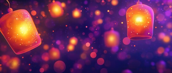 Poster - Vibrant sparks glimmer with unique lighting in this 2D cartoon illustration Features a festive abstract pattern perfect for postcards A striking background with enchanting luminaries