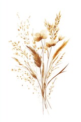 Poster - Rustic sketch of a bouquet silhouette in warm honey yellow Perfect for summer floral designs for prints web fabric and birthday cards