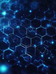 Poster - Futuristic abstract background featuring a hexagonal pattern Digital design showcasing particle and molecular structures relevant to science technology and social interactions in a 2D cartoon style