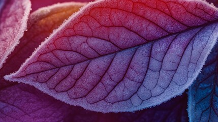 Wall Mural - Close-up of frost crystals on a leaf, capturing the unique and delicate geometry