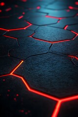 Poster - hexagonal pattern with glowing red lines on dark surface, abstract background for modern technology,