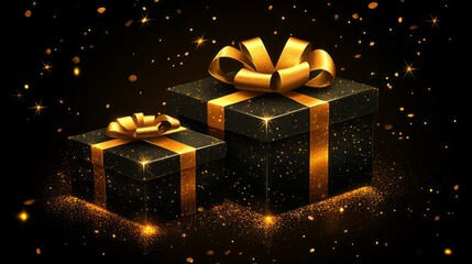 Poster - Two gold wrapped boxes on a black background