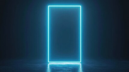 Canvas Print - Vertical rectangular neon frame with light blue beams