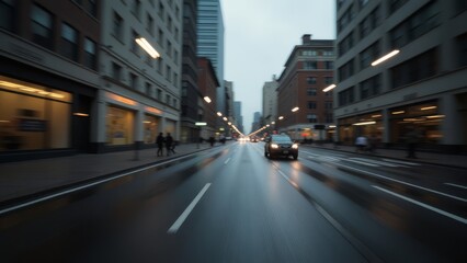 Poster - A blurry shot of a road with trees in the background