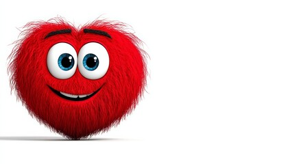 Wall Mural - Fuzzy red heart with big eyes and a smile. The heart is smiling and has a happy expression