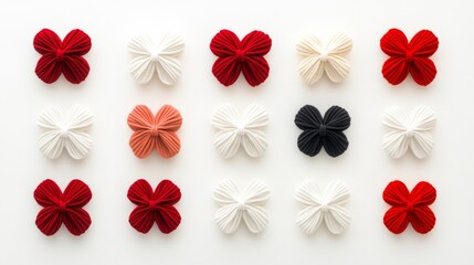 Poster - Row of white and red flowers are arranged in a grid. The flowers are all different sizes and colors, creating a visually interesting pattern. Scene is one of harmony and balance