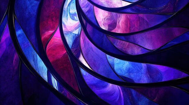 stained glass effect with deep blue and purple, dynamic shapes, digital art, luxurious feel, high contrast, sophisticated tone