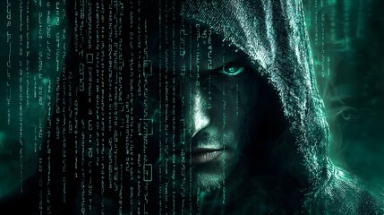 Poster - Mysterious hacker revealed cyber world digital art dark environment close-up identity exploration