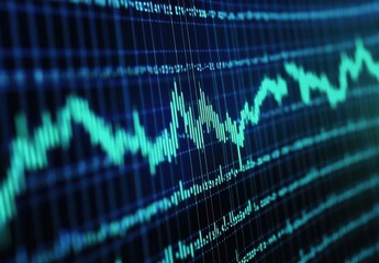 Poster - Abstract Representation of Digital Stock Market Trends Depicting Fluctuations and Patterns in Blue Tones for Financial Analysis and Investment Contexts