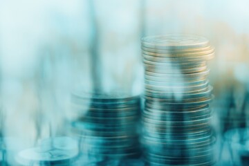 Poster - Stacked Coins in Soft Focus with Abstract Background Representing Financial Growth and Investment Opportunities in a Modern Economy