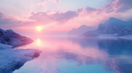 Wall Mural - A beautiful, serene scene of a mountain lake with a pink