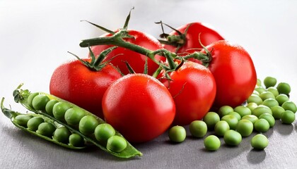 Wall Mural - Fresh red tomatoes and green peas. Healthy eating.