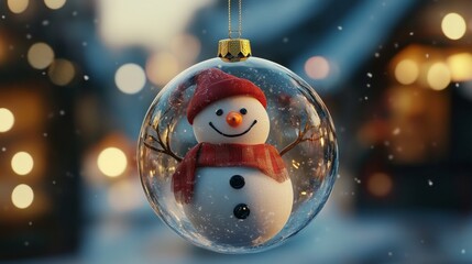 Poster - A snowman is inside a glass ornament