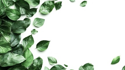 Poster - A white background with green leaves scattered around it
