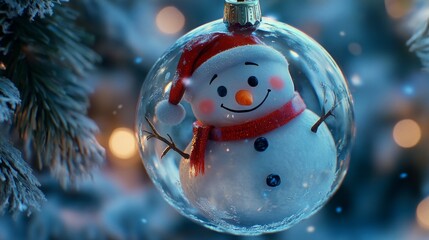 Poster - A snowman is inside a glass ornament