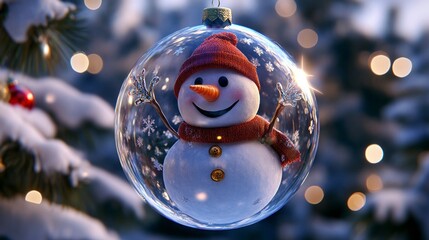 Poster - A snowman is inside a glass ornament