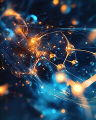 Leinwandbilder - An artistic abstract representation of molecular structures with glowing elements and vibrant colors illustrating scientific concepts