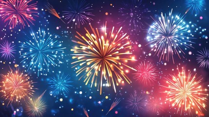 Aufkleber - Colorful fireworks light up the night sky during a celebration with vibrant bursts of color illuminating the festive atmosphere