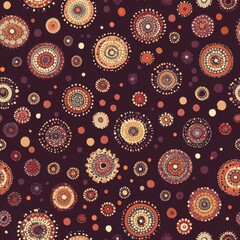 Poster - Seamless intricate pattern with colorful circular designs on a dark background, perfect for fabric and wallpaper applications