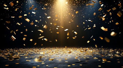 Poster - A gold colored room with a lot of confetti on the floor