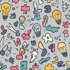 Poster - A lively collection of abstract doodles featuring light bulbs, hearts, and playful shapes in a vibrant design