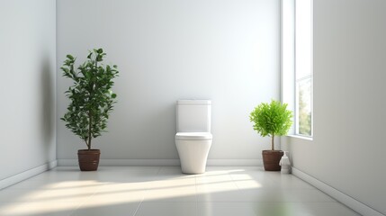 Poster - Bright and serene bathroom space with plants enhancing tranquility. Generative AI