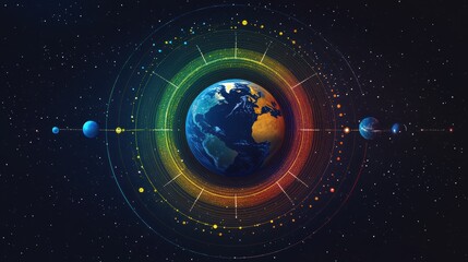 Poster - A captivating illustration of Earth surrounded by a vibrant cosmic display and planets, showcasing the beauty of our solar system