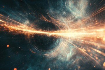 Poster - A mesmerizing double exposure of a futuristic machine surrounded by swirling cosmic energy