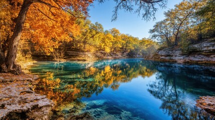 Aufkleber - Explore the vibrant fall colors and serene waters of Chickasaw National Recreation Area at sunrise
