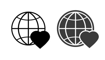 Poster - world peace health heart icon vector simple graphic illustration set, solid and line stroke outline 