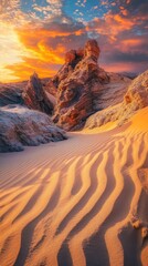 Poster - Breathtaking sunset over the dunes and rock formations in Death Valley enchants visitors at dusk