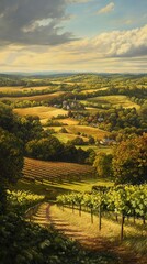 Poster - A breathtaking view of the Brandywine Valley showcasing lush vineyards and rolling hills under a bright sky